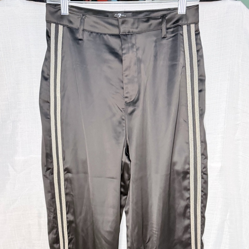 7 For All Mankind Black Satin Trousers with Metal Stripes